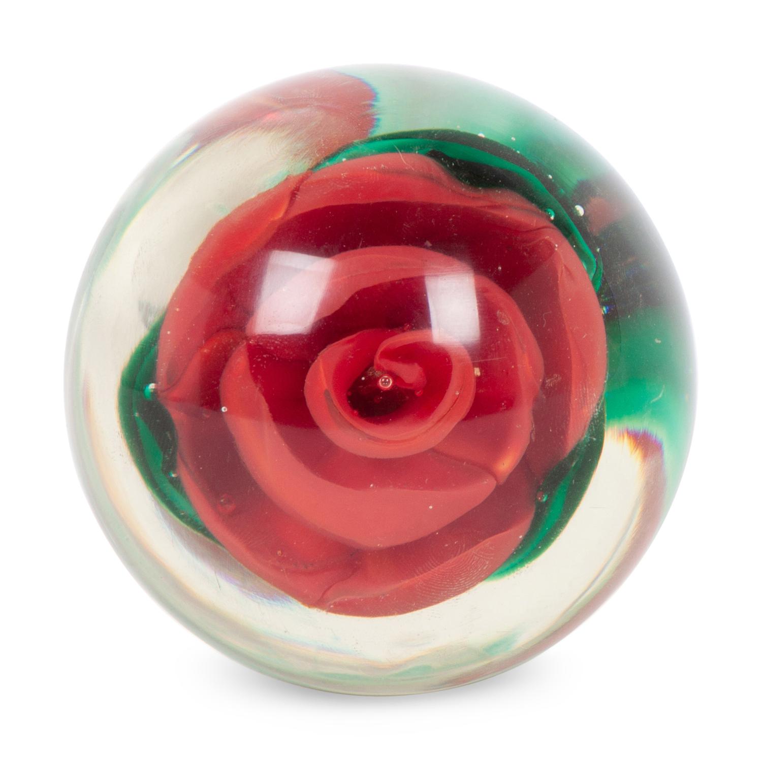 An Emil Larson Rose Form Glass Paperweight