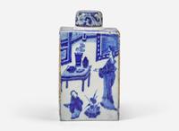 A Dutch Delft chinoiserie tea caddy, 18th century