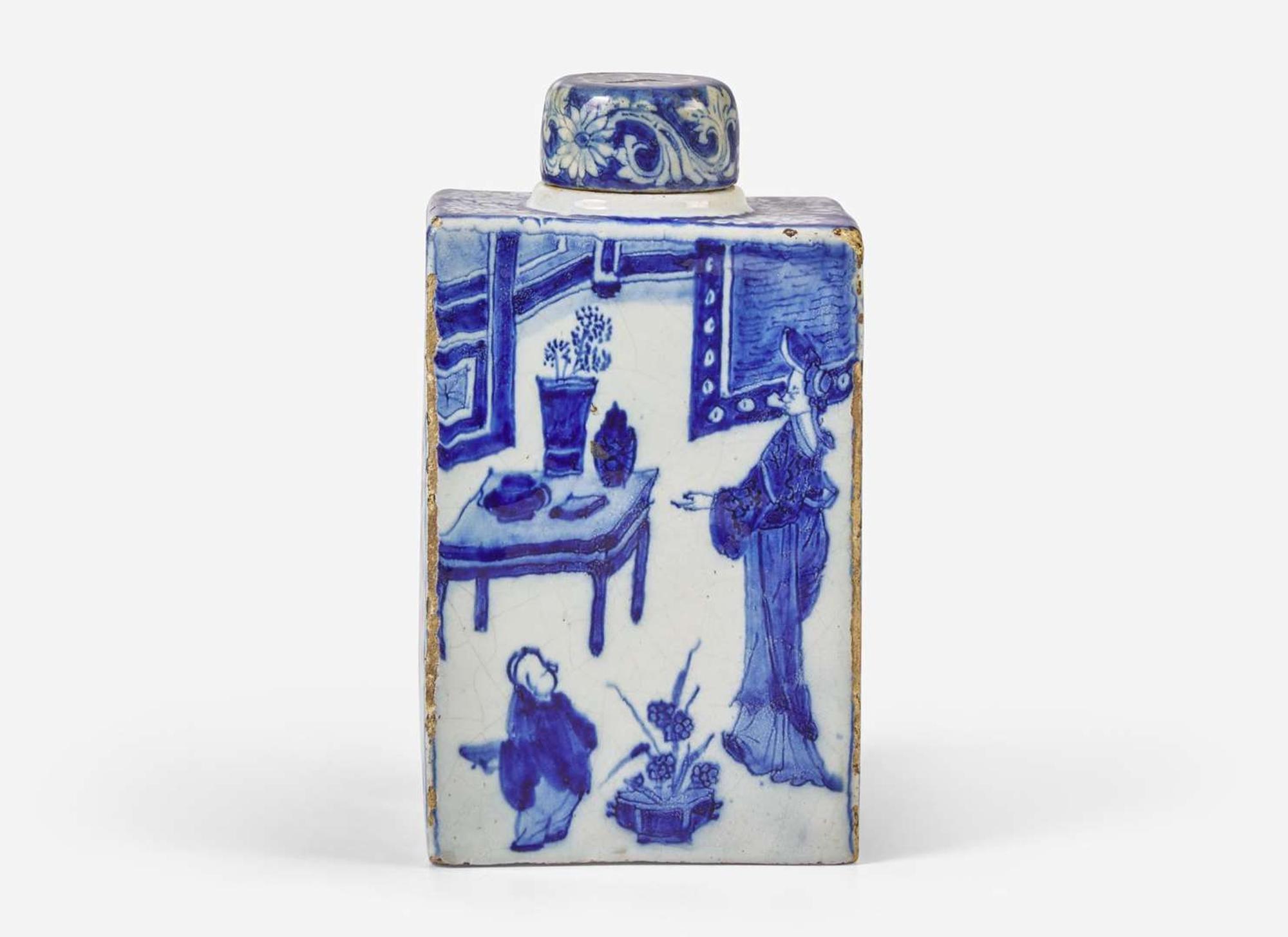 A Dutch Delft chinoiserie tea caddy, 18th century