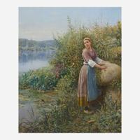 Daniel Ridgway Knight (American, 1839–1924) French Peasant Girl Collecting Reeds