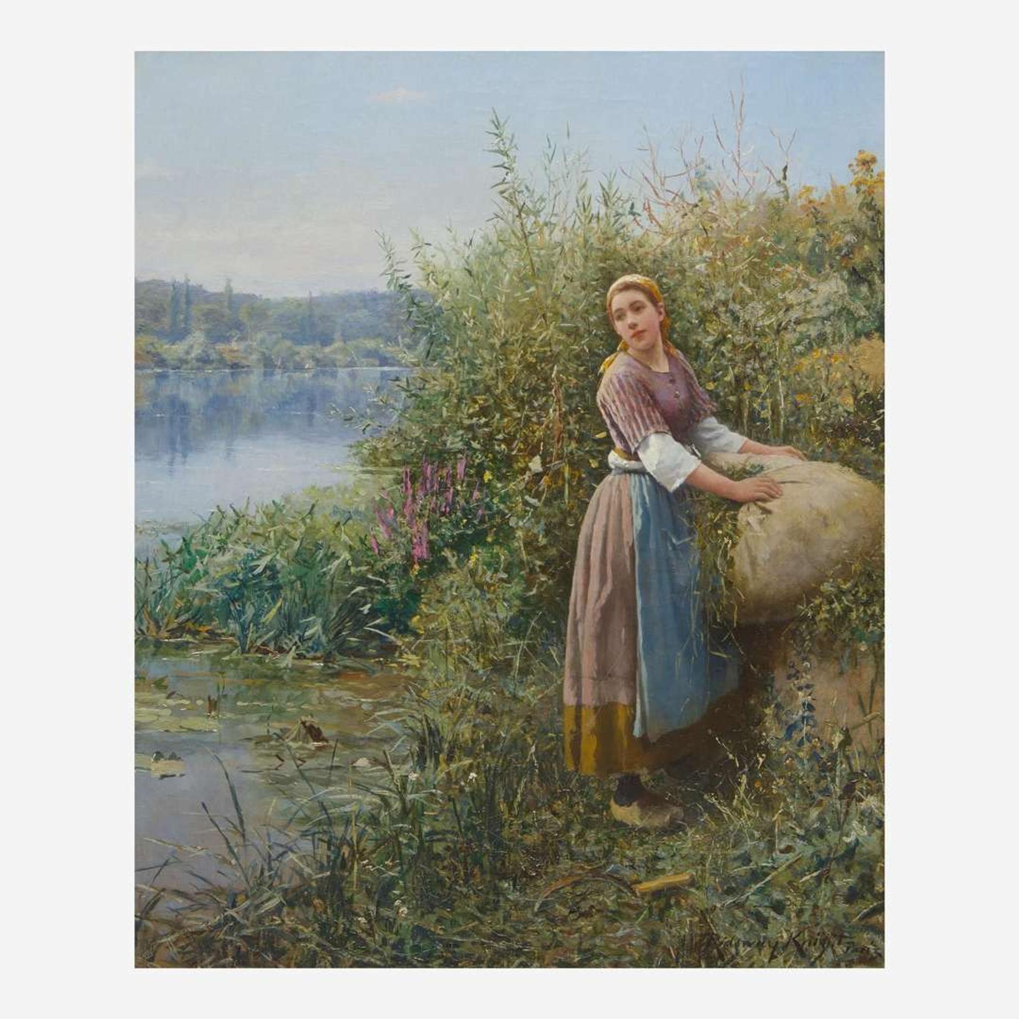 Daniel Ridgway Knight (American, 1839–1924) French Peasant Girl Collecting Reeds