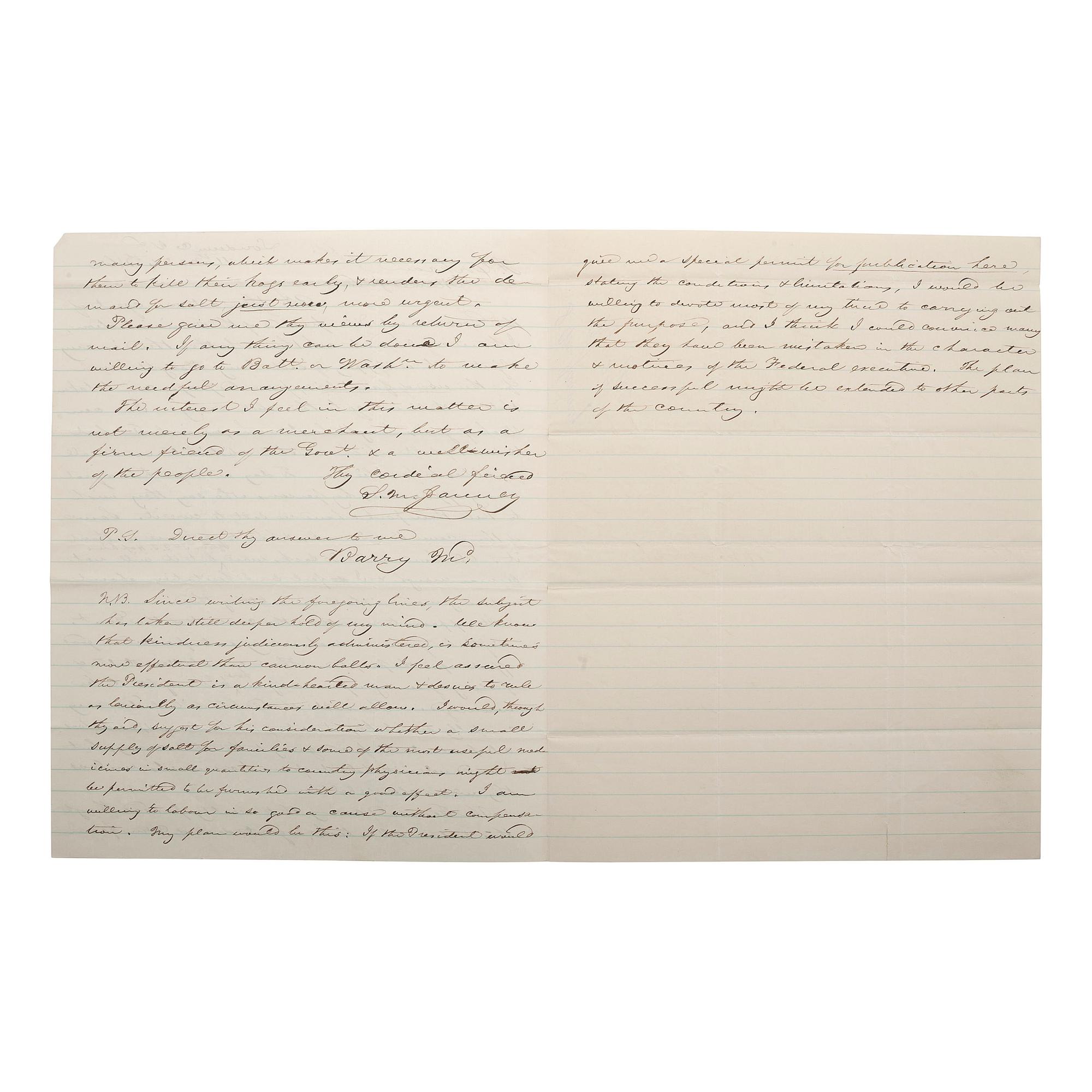 BLAIR, Montgomery (1813-1883) and CORKRAN, Francis S. (1816-1886). A group of 7 documents related to Montgomery Blair, Francis Corkran, and political patronage during the Lincoln Administration, comprising: