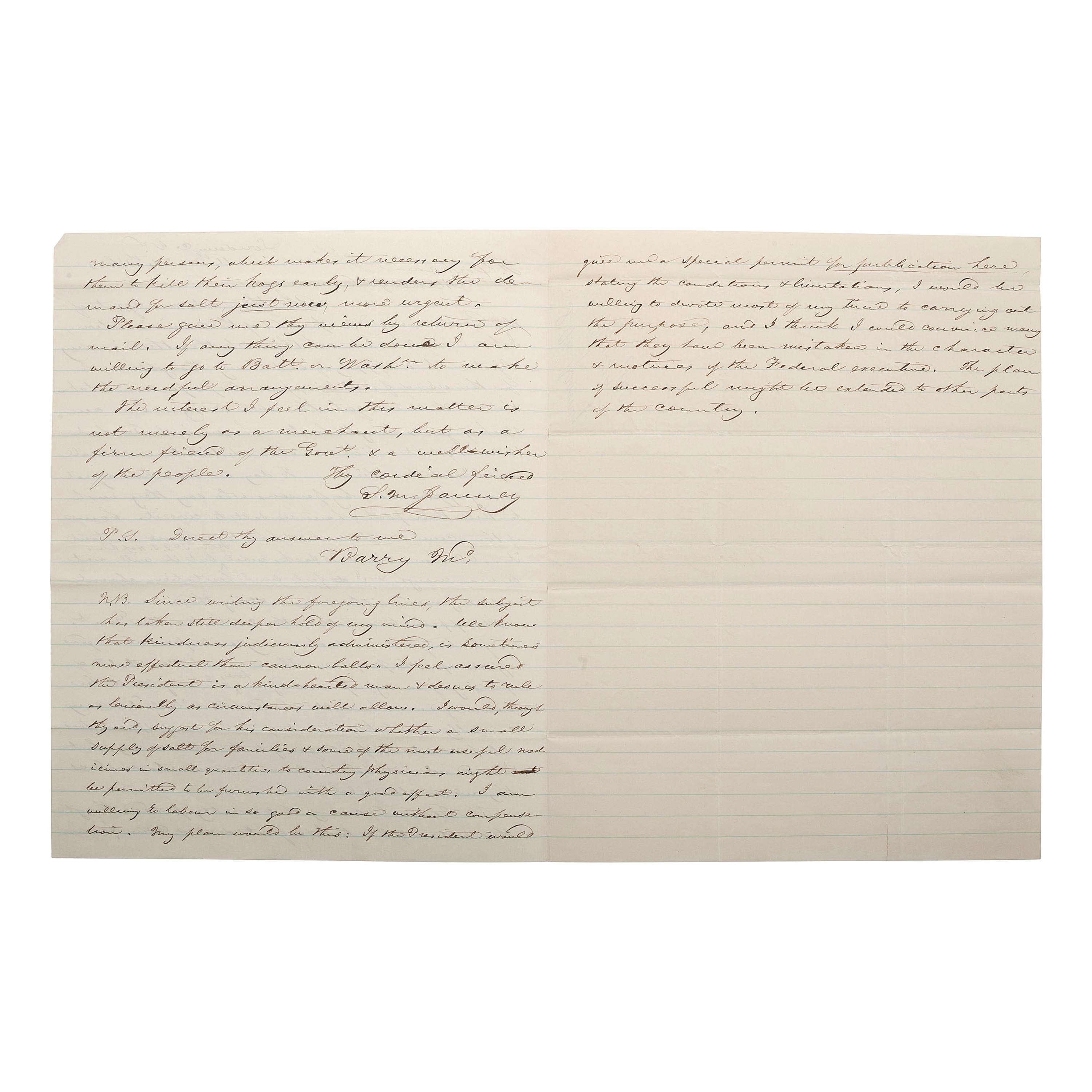 BLAIR, Montgomery (1813-1883) and CORKRAN, Francis S. (1816-1886). A group of 7 documents related to Montgomery Blair, Francis Corkran, and political patronage during the Lincoln Administration, comprising: