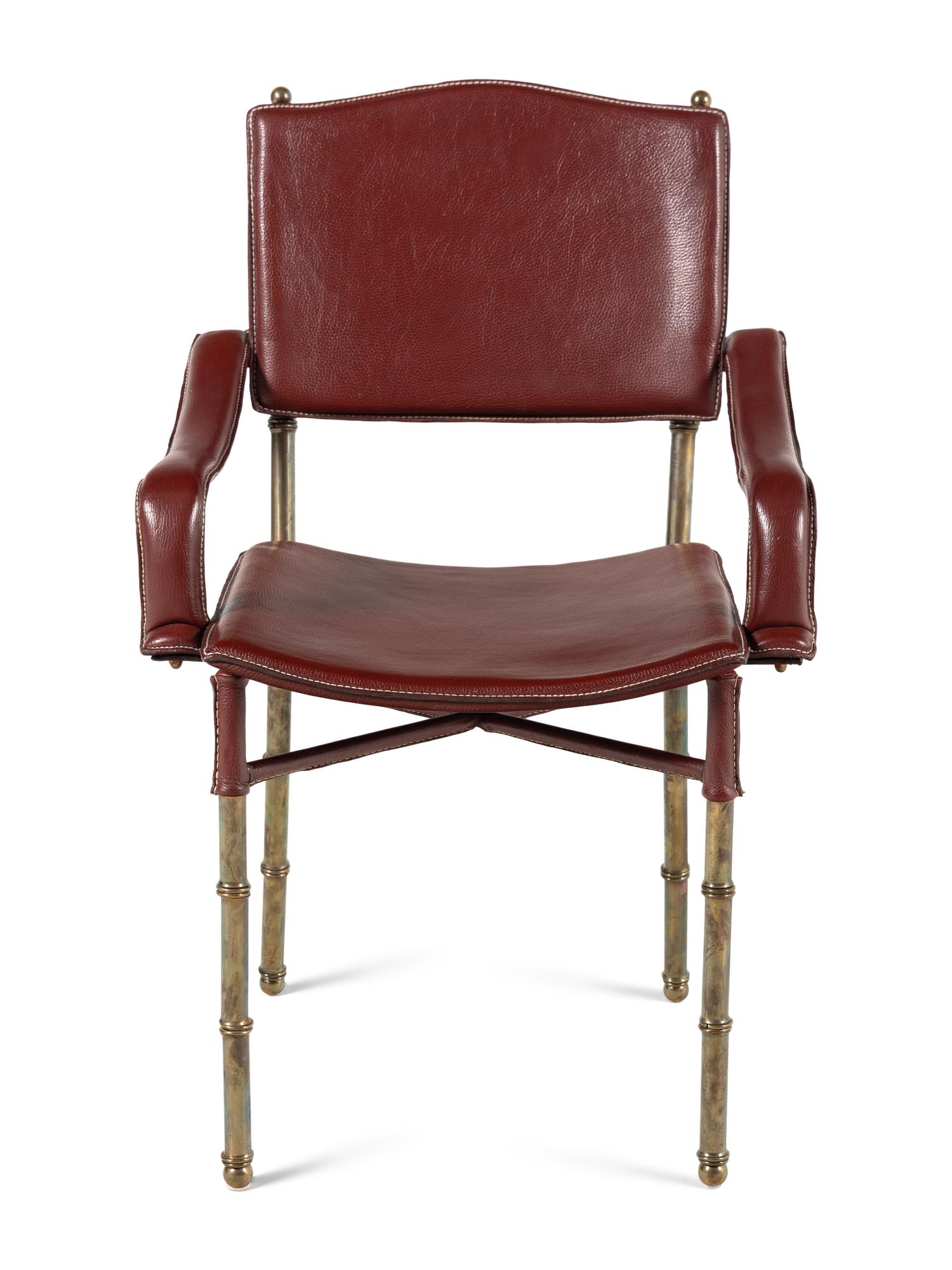 Saddle Stitched Leather Armchair, c. 1950 France
