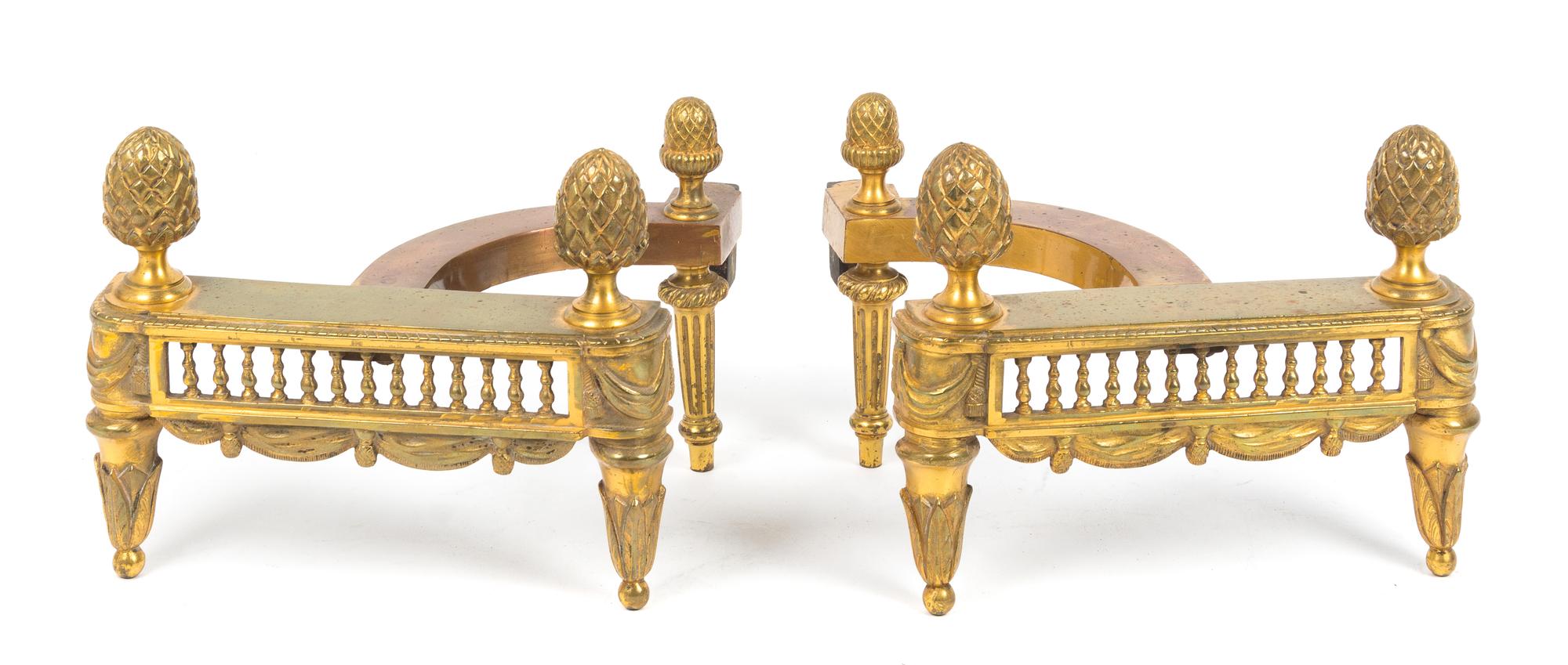 A Pair of Gilt Bronze Chenets Height 8 inches. — 20TH CENTURY