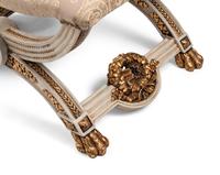 A Pair of Continental Painted and Parcel Gilt Curule-Form Tabourets