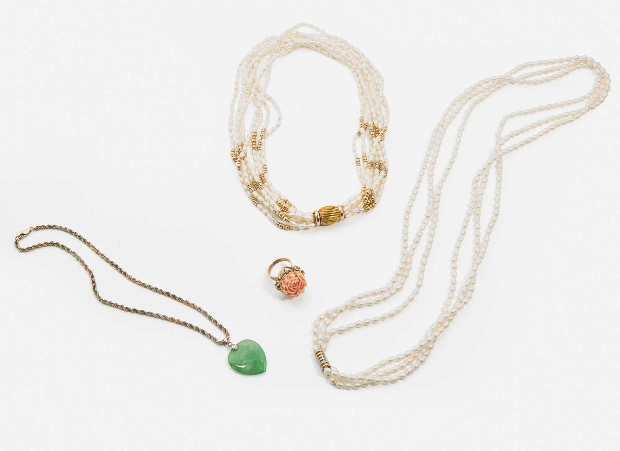 A Miscellaneous Collection of Gold and Organic Gemstone Jewelry