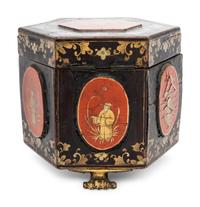 A Chinese Export Lacquered Tea Caddy