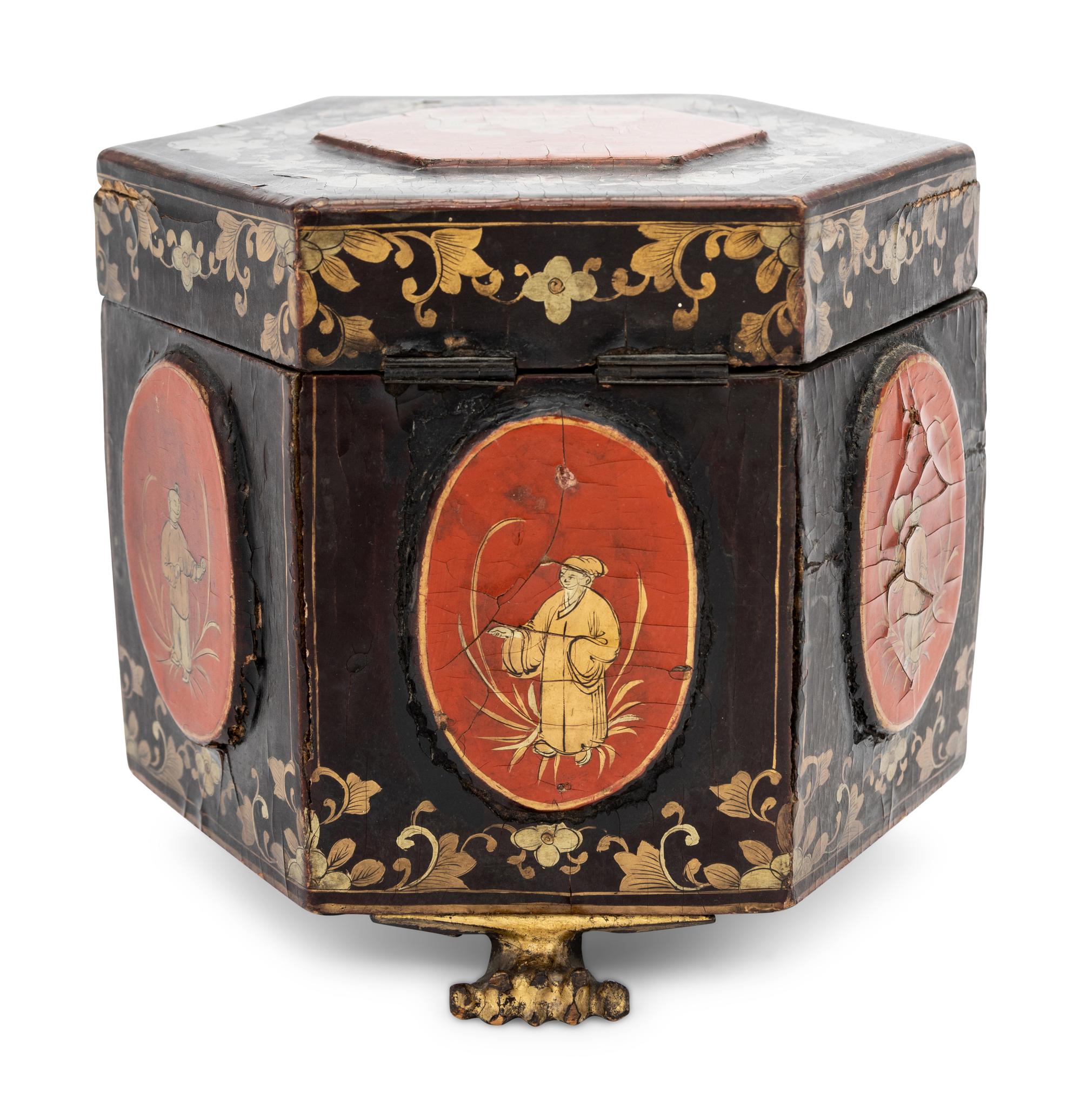 A Chinese Export Lacquered Tea Caddy