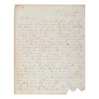 Lee, Robert E. (1807-1870). Autograph letter signed ("R.E. Lee"), presumably to Major William O. Butler ("My dear Major"), Port La Vaca, Texas, 13 September 1846.