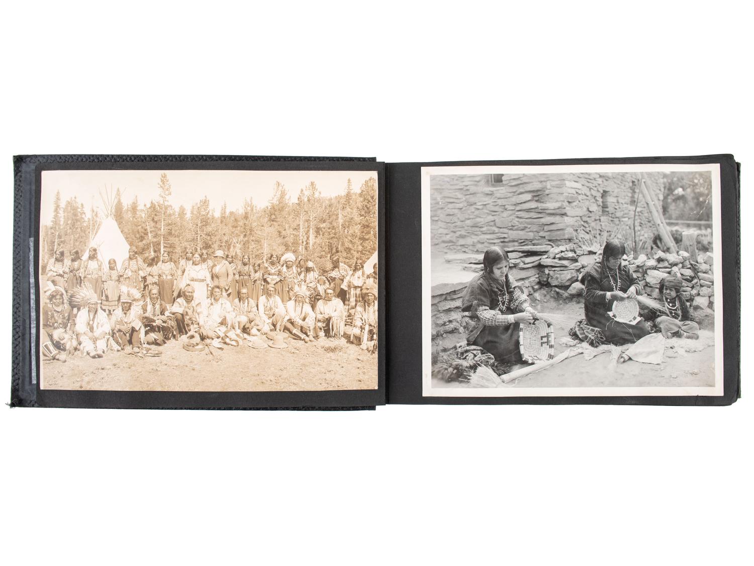 [NATIVE AMERICANS - HARVEY, Fred (1835-1901)]. Album containing 71 photographs documenting Native American subjects and the American Southwest. Ca 1920.