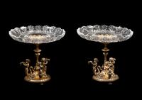 A Pair of Elkington and Co. Gilt Electrotype and Cut Glass Stands