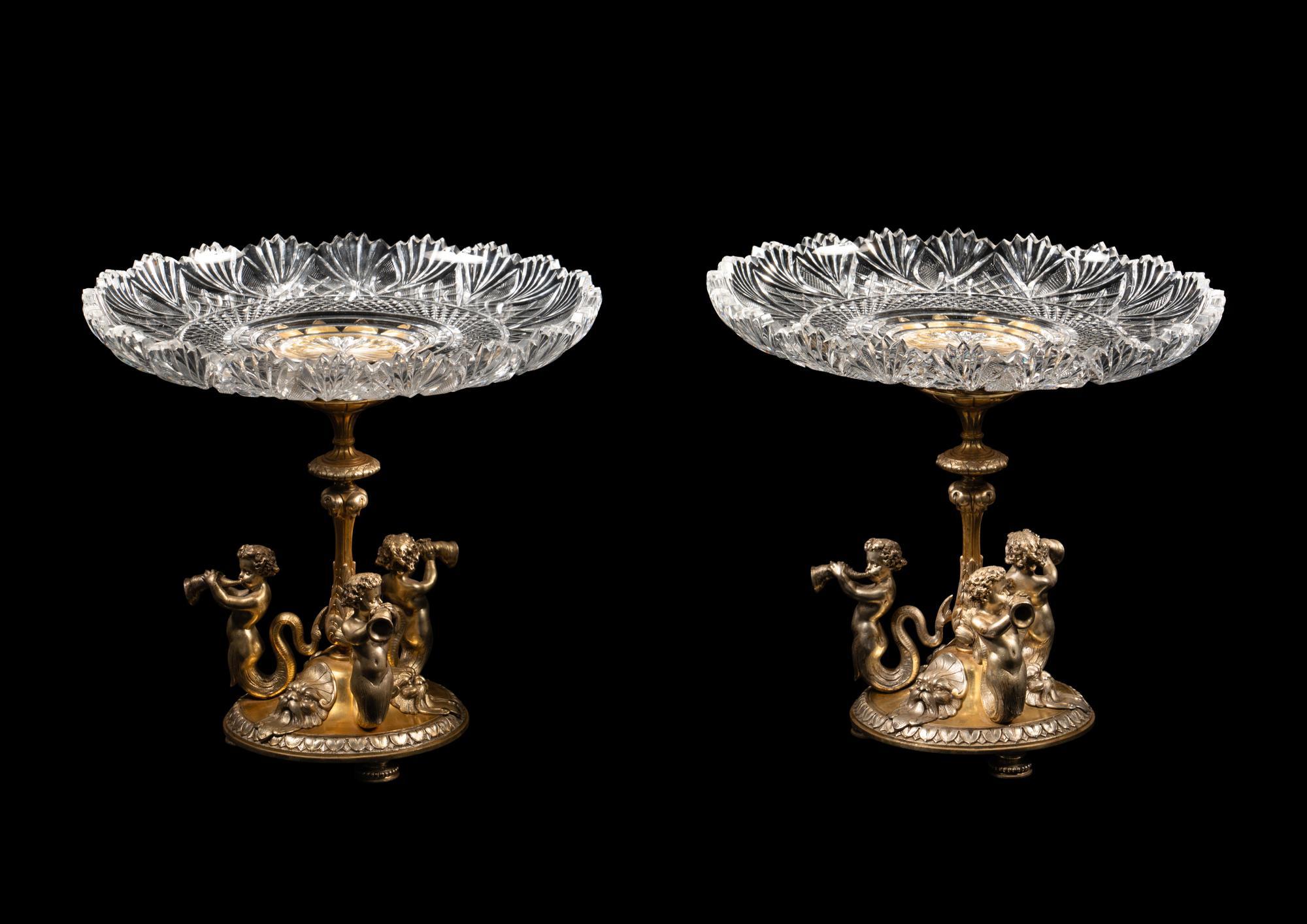A Pair of Elkington and Co. Gilt Electrotype and Cut Glass Stands