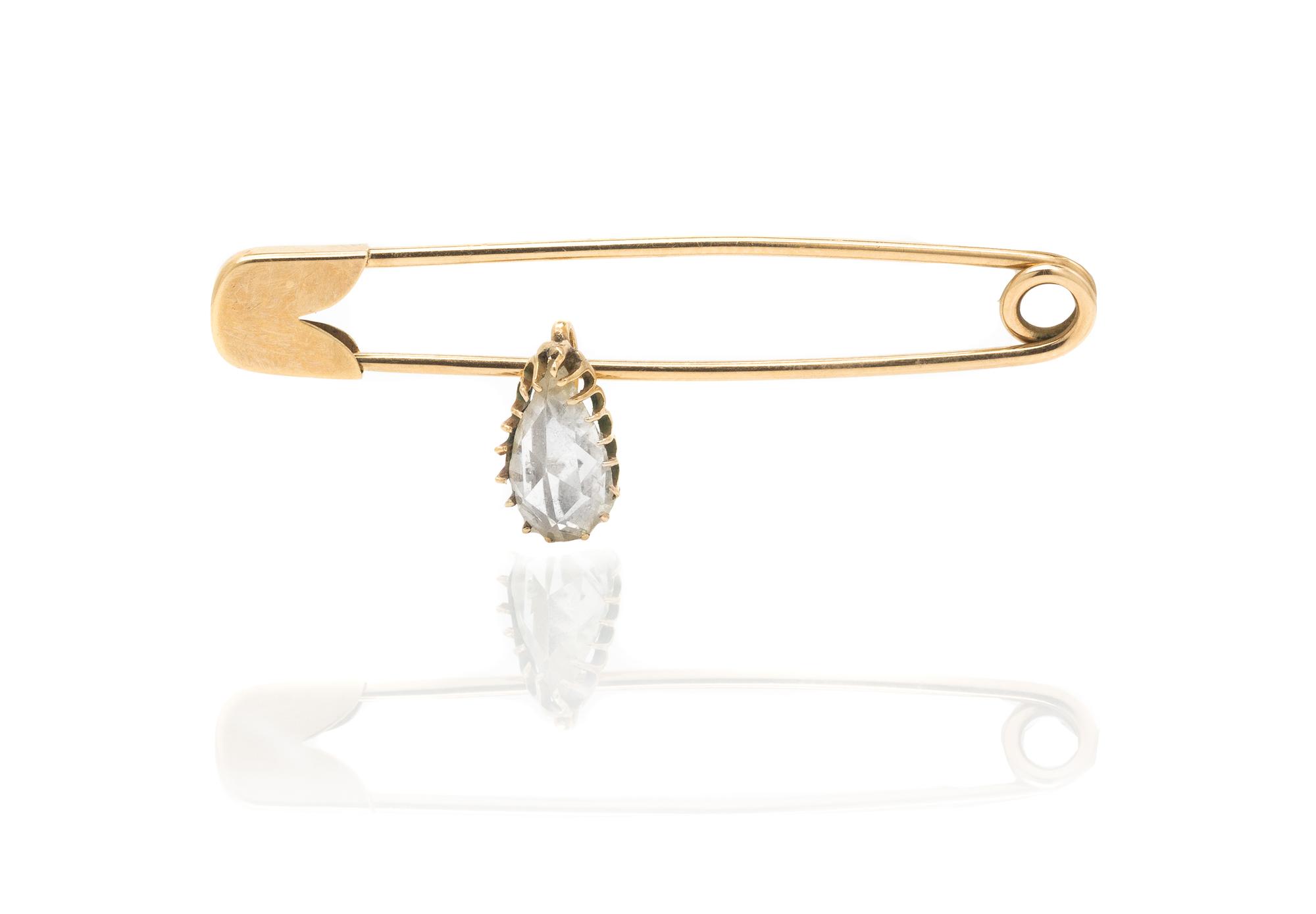A 14 Karat Rose Gold and Diamond Safety Pin Brooch, Tiffany & Co., 1.80 dwts.
