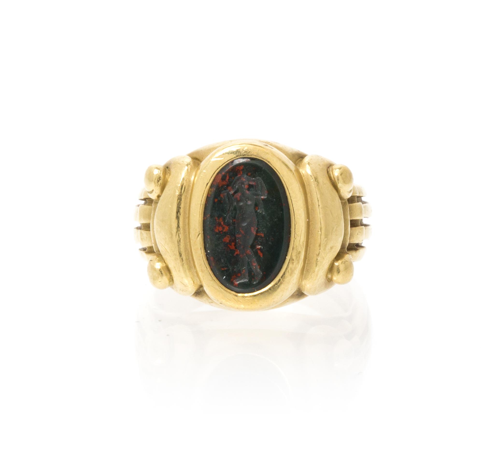 An 18 Karat Yellow Gold and Carved Bloodstone Ring, Kieselstein-Cord, 9.90 dwts.