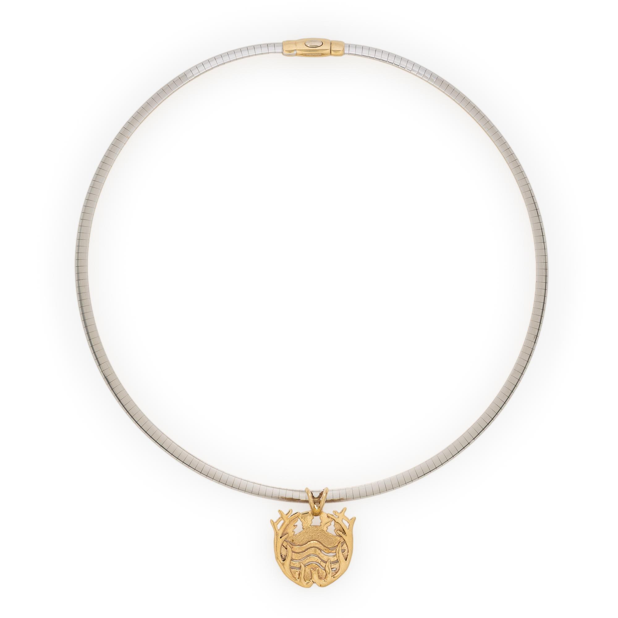 Yellow Gold Pendant and Bicolor Gold Omega Chain