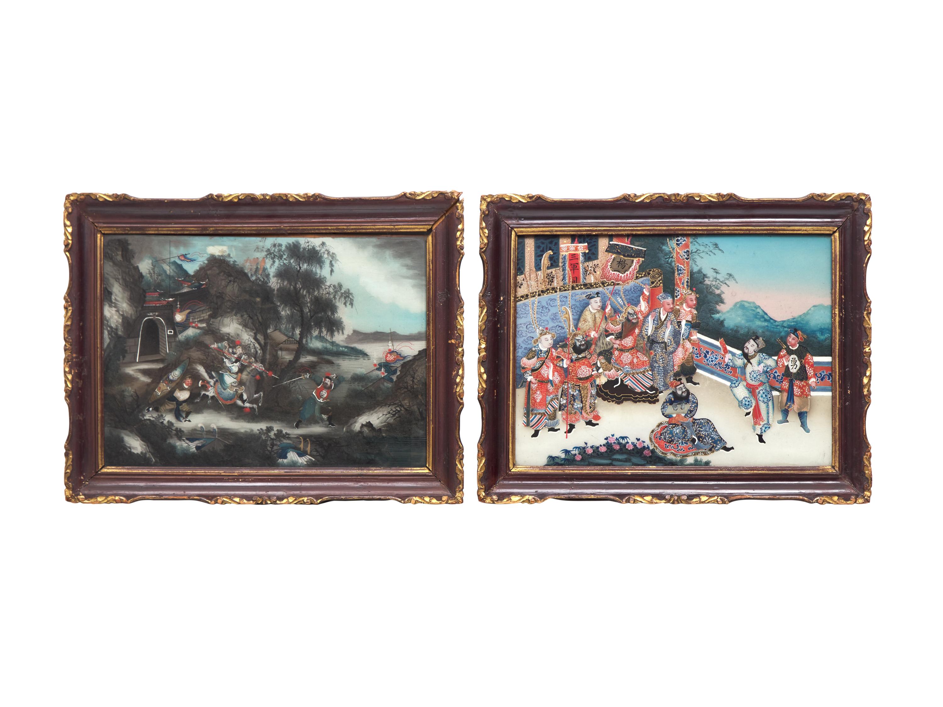 Two Chinese Export Reverse Glass Painted Works, 19th Century
