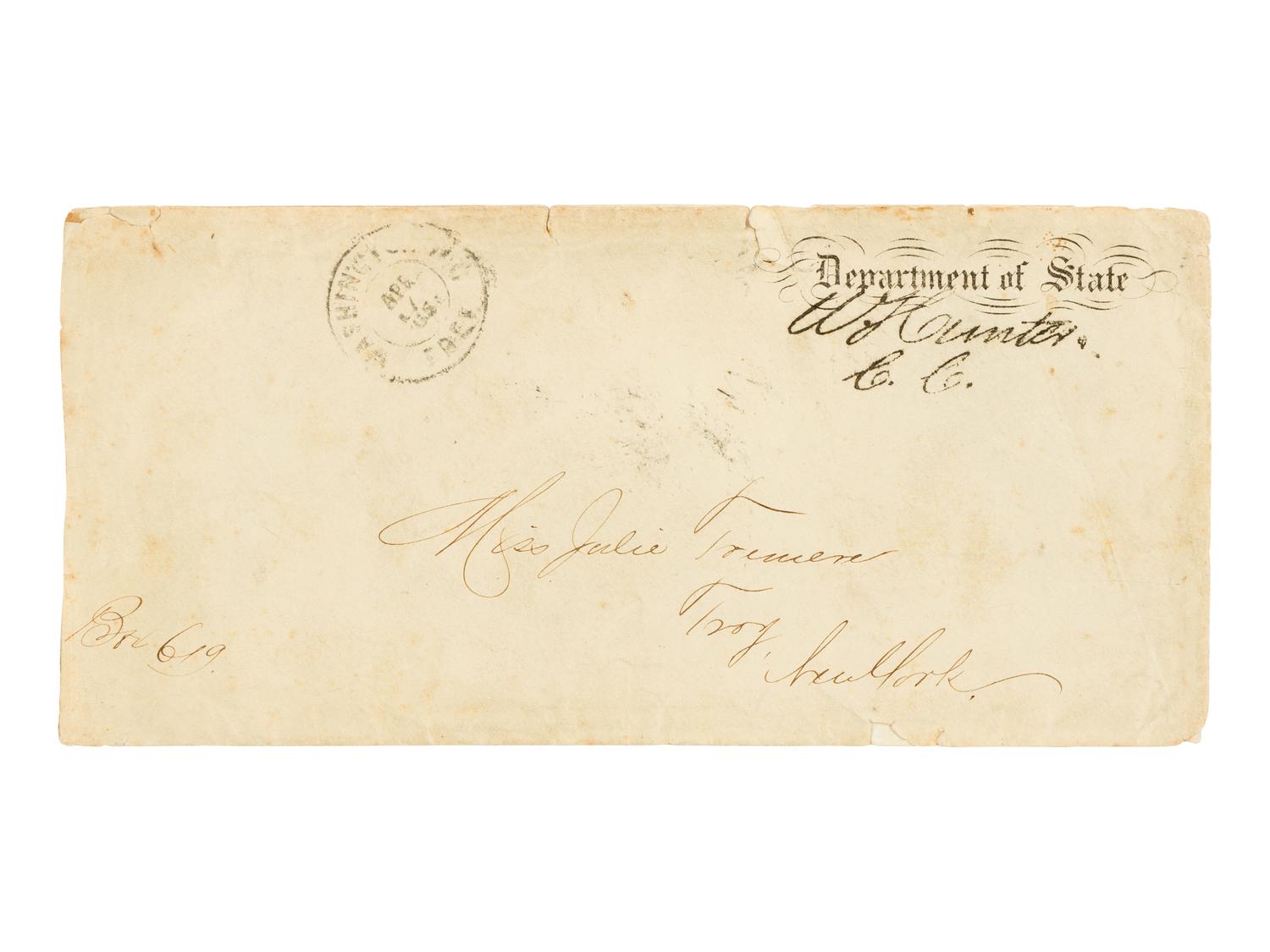 [LINCOLN ASSASSINATION]. DAGGETT, Albert J. (b. ca. 1846). Autograph letter, signed ("Dag") to Miss Julie Trumen. Washington, D.C., 10 AM, 15 April 1865.