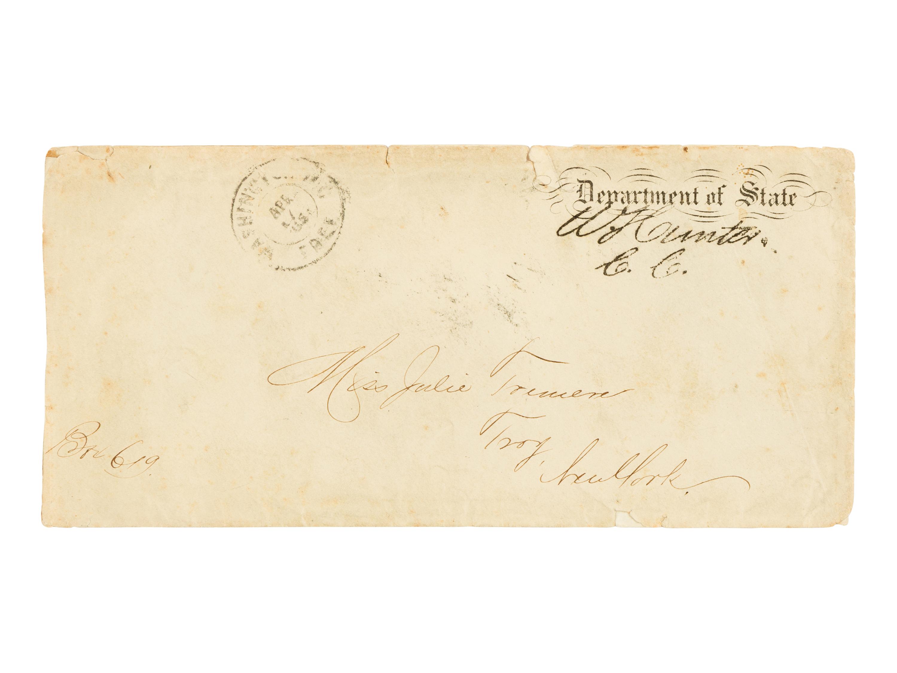 [LINCOLN ASSASSINATION]. DAGGETT, Albert J. (b. ca. 1846). Autograph letter, signed ("Dag") to Miss Julie Trumen. Washington, D.C., 10 AM, 15 April 1865.