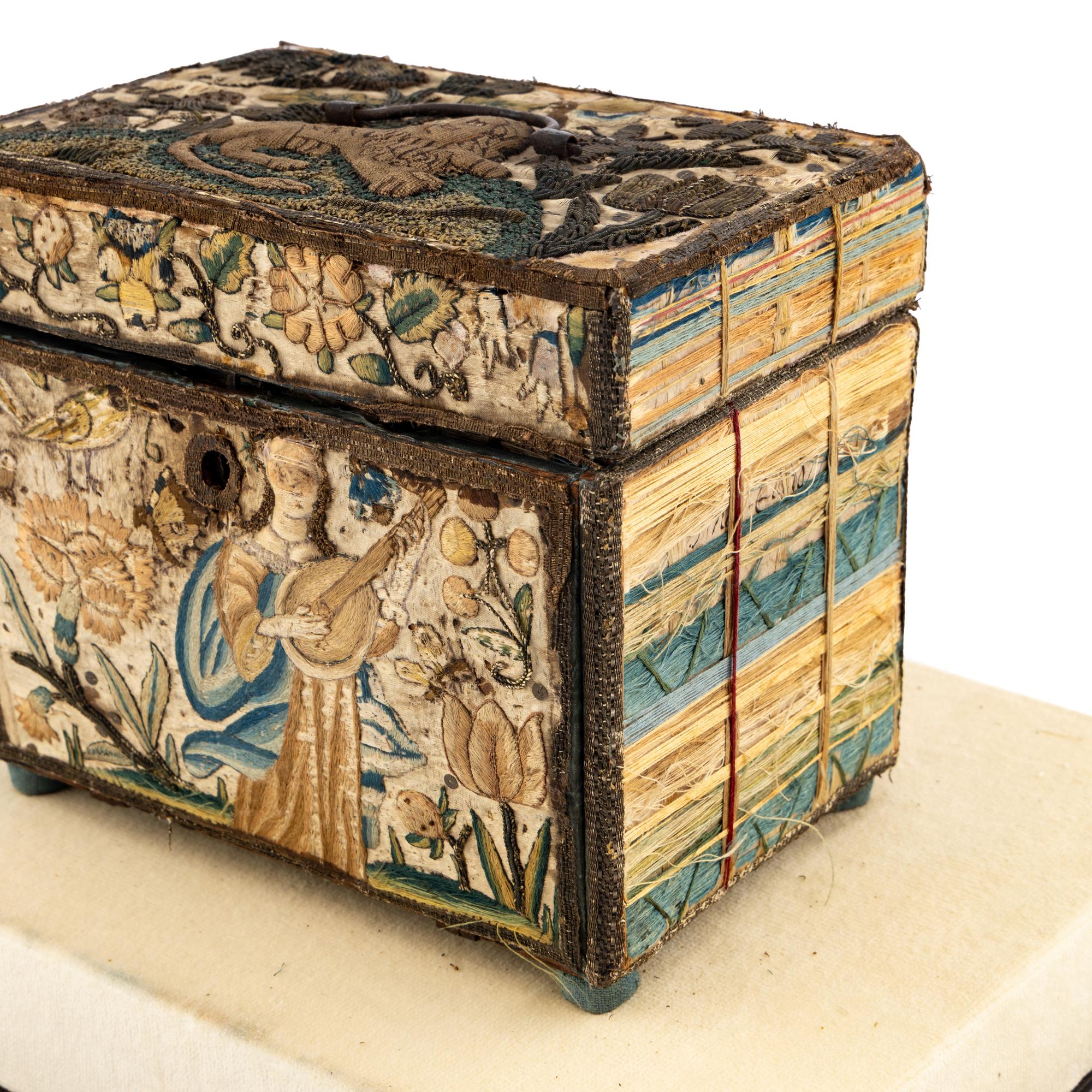 A Charles II Stumpwork Table Casket