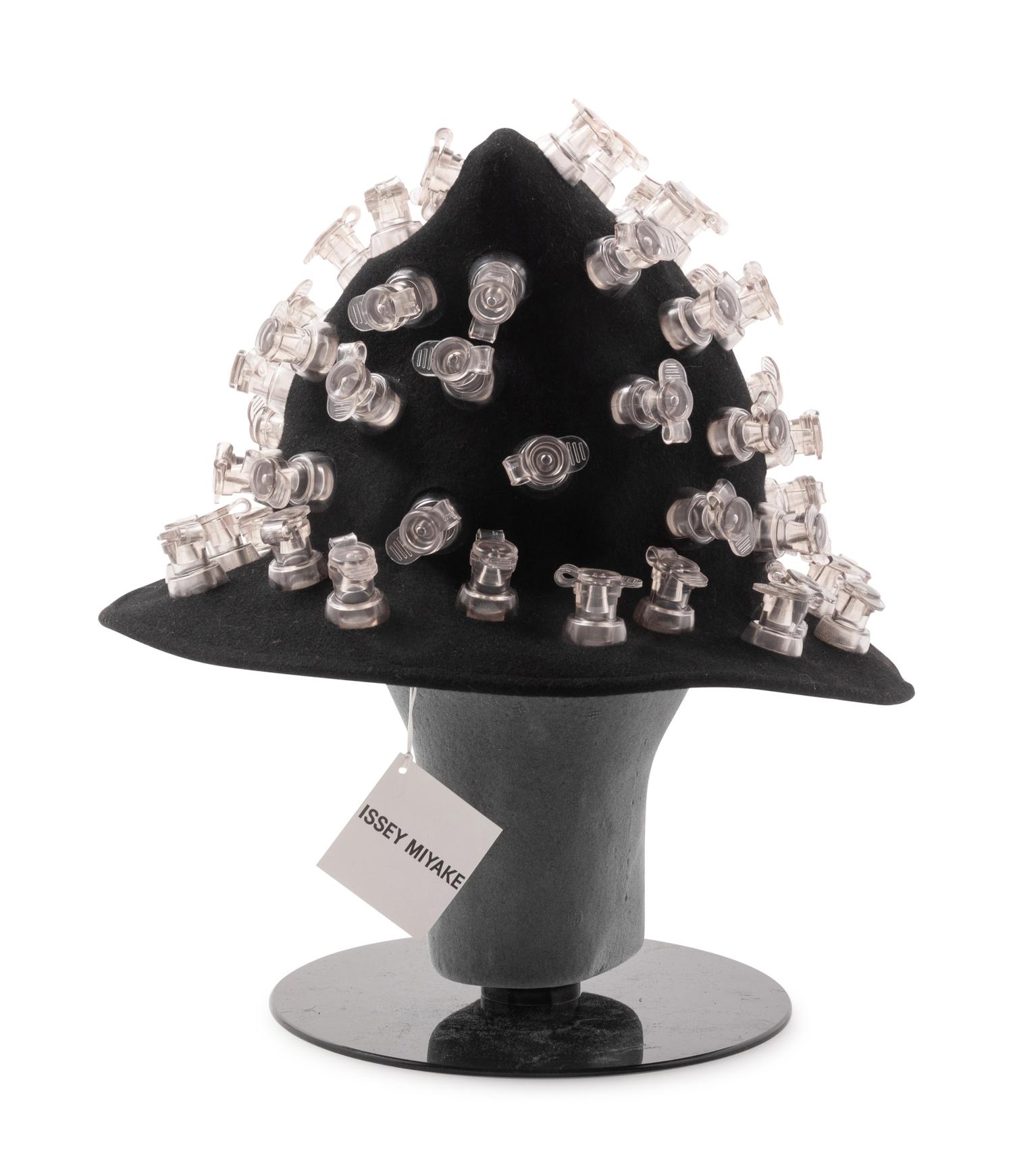 Black Issey Miyake Felt Hat with Inflation Valves, 1990s