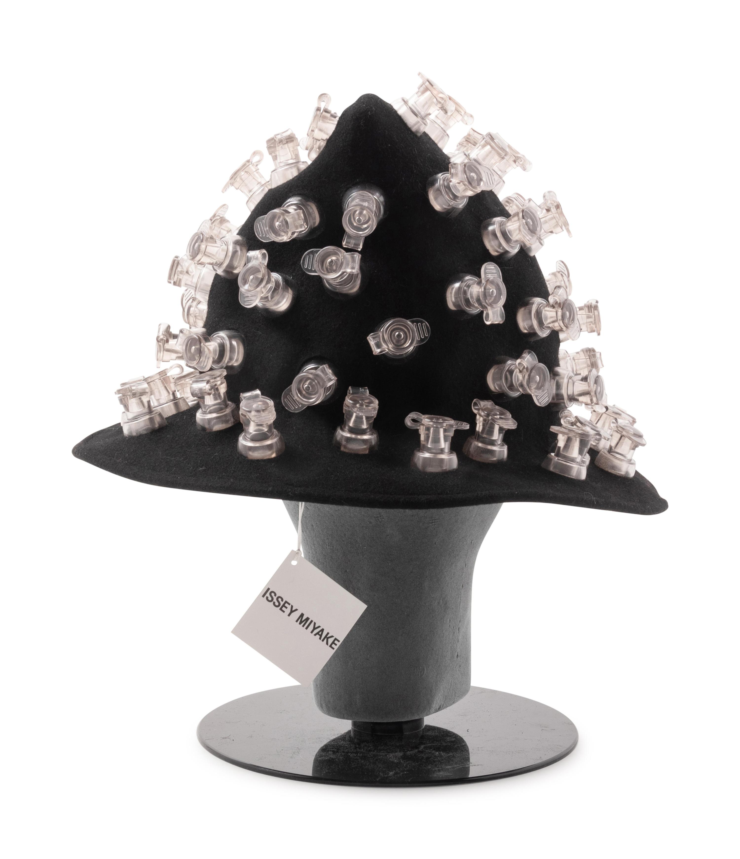 Black Issey Miyake Felt Hat with Inflation Valves, 1990s