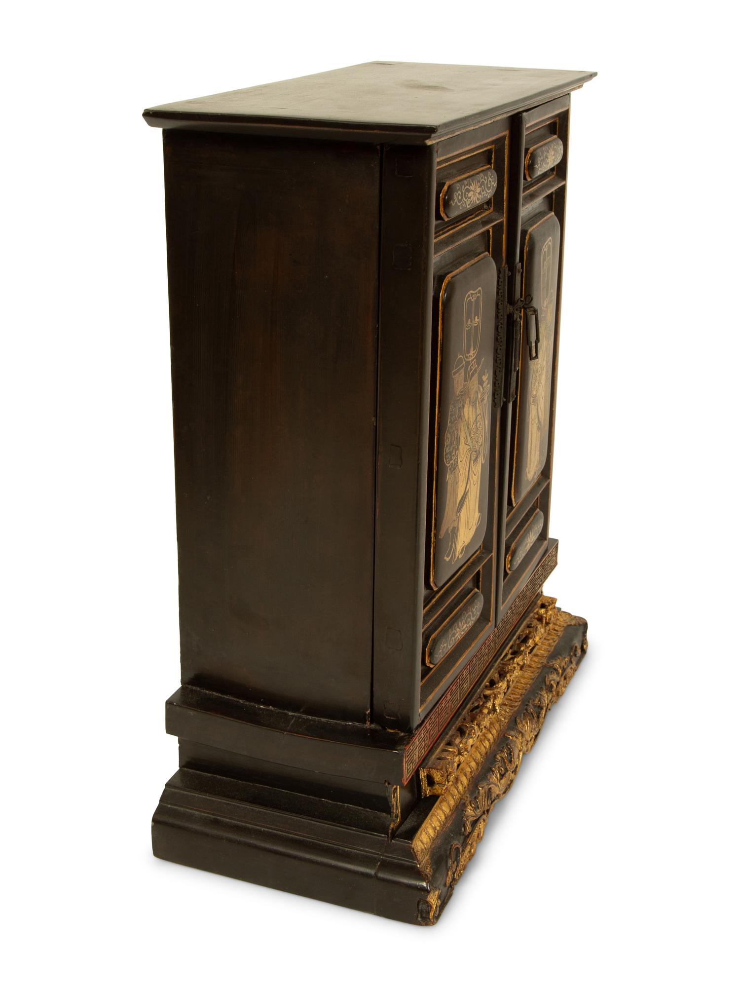 A Chinese Black and Gilt Lacquer Altar Shrine Cabinet — 20TH CENTURY