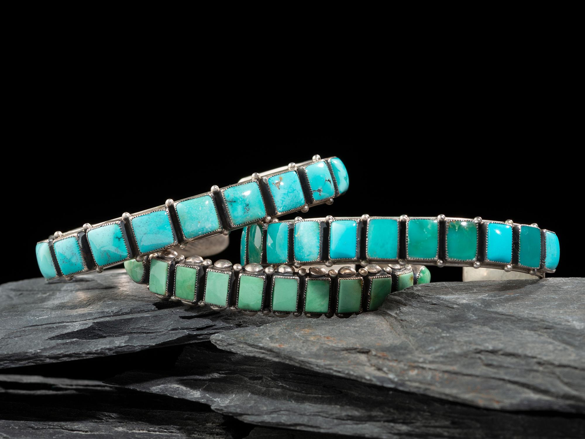 Southwestern-style Slender Sterling Silver and Turquoise Cuff Bracelets