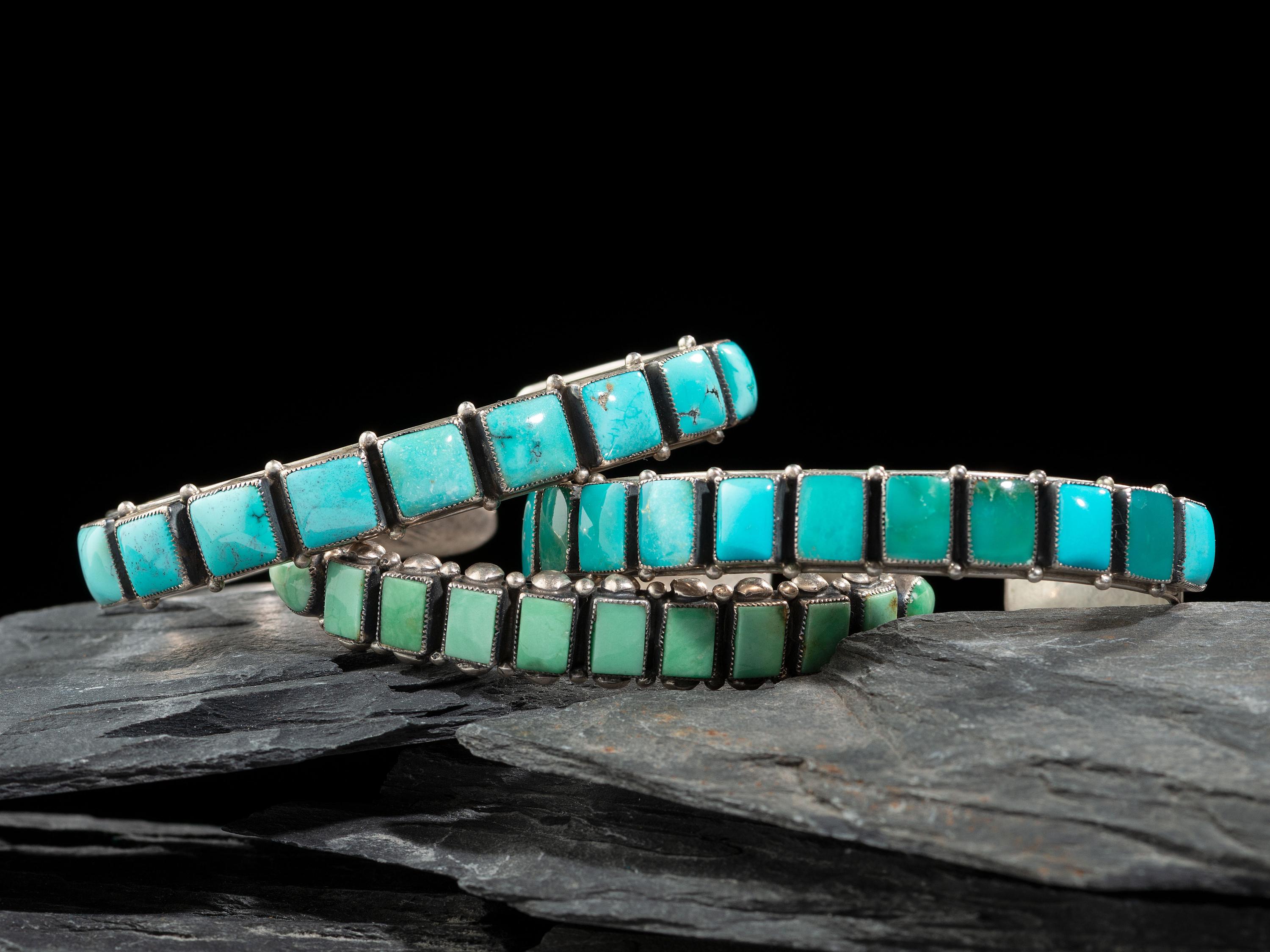 Southwestern-style Slender Sterling Silver and Turquoise Cuff Bracelets