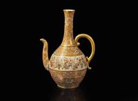 A finely decorated Satsuma-type ewer, signed Shizan, Meiji period 薩摩燒式執壺 司山製款 明治