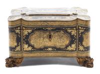 A Chinese Export Lacquered Tea Caddy Height 5 1/8 x width 8 3/4 x depth 6 1/4 inches. — 19TH CENTURY