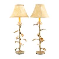 A Pair of Painted Tole Floral Table Lamps