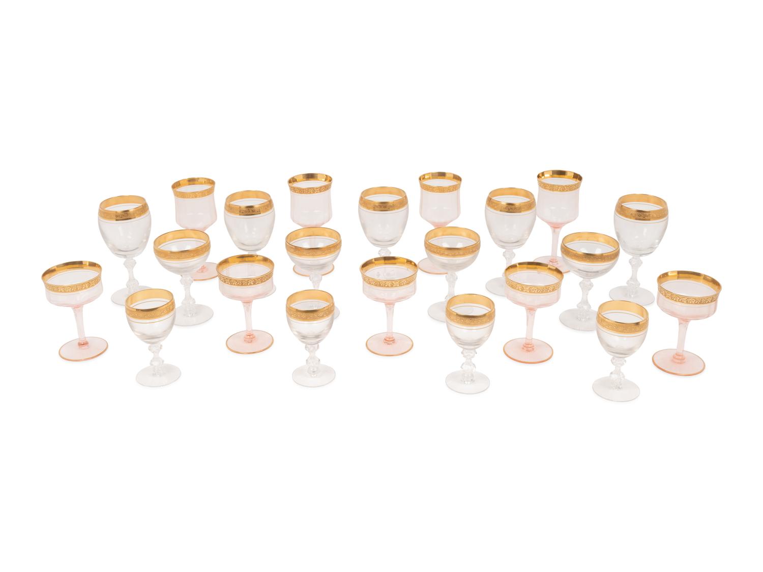 A Collection of Gilt Decorated American Glass Stemware