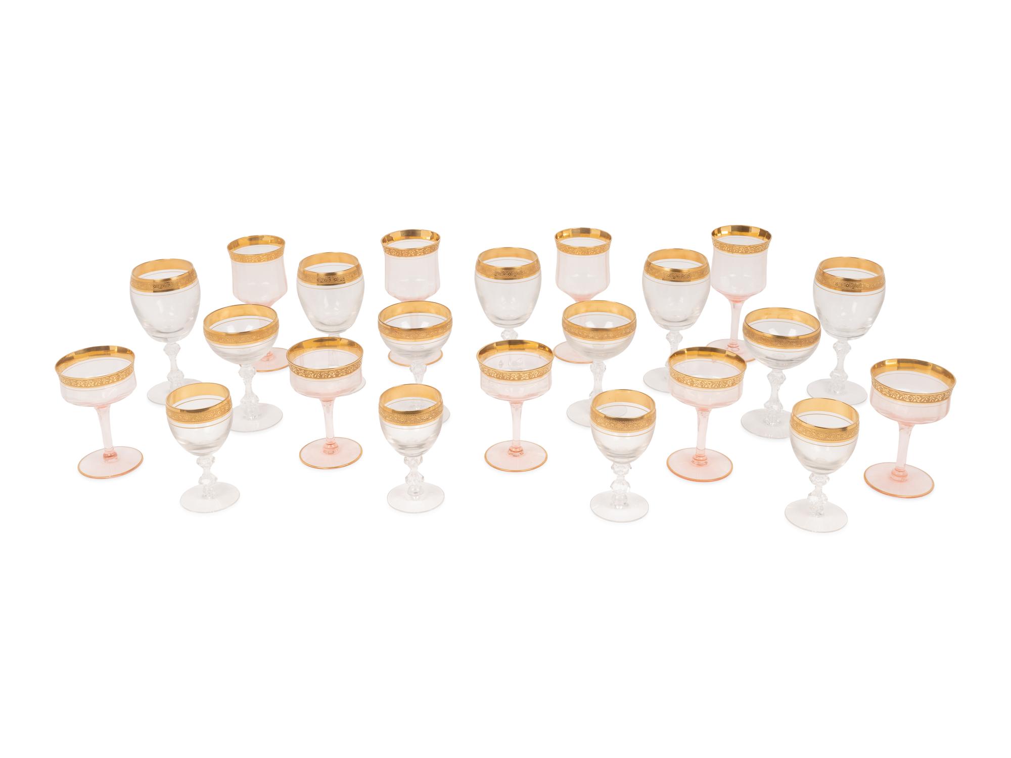 A Collection of Gilt Decorated American Glass Stemware