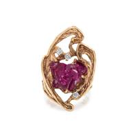 YELLOW GOLD, ROUGH CRYSTAL AND DIAMOND RING