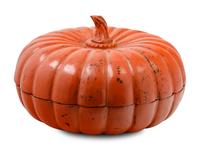 A Large Burmese Red and Black Lacquered Pumpkin-Form Storage Box
