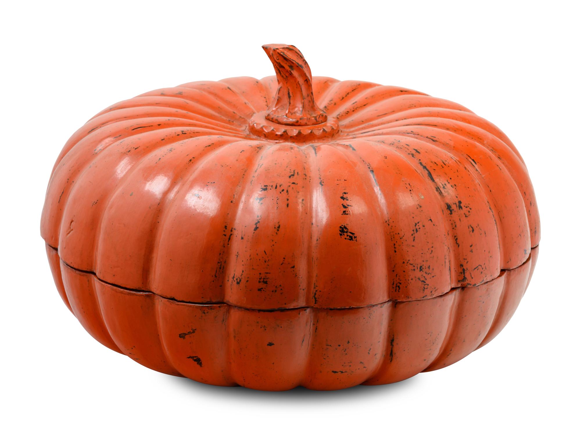 A Large Burmese Red and Black Lacquered Pumpkin-Form Storage Box