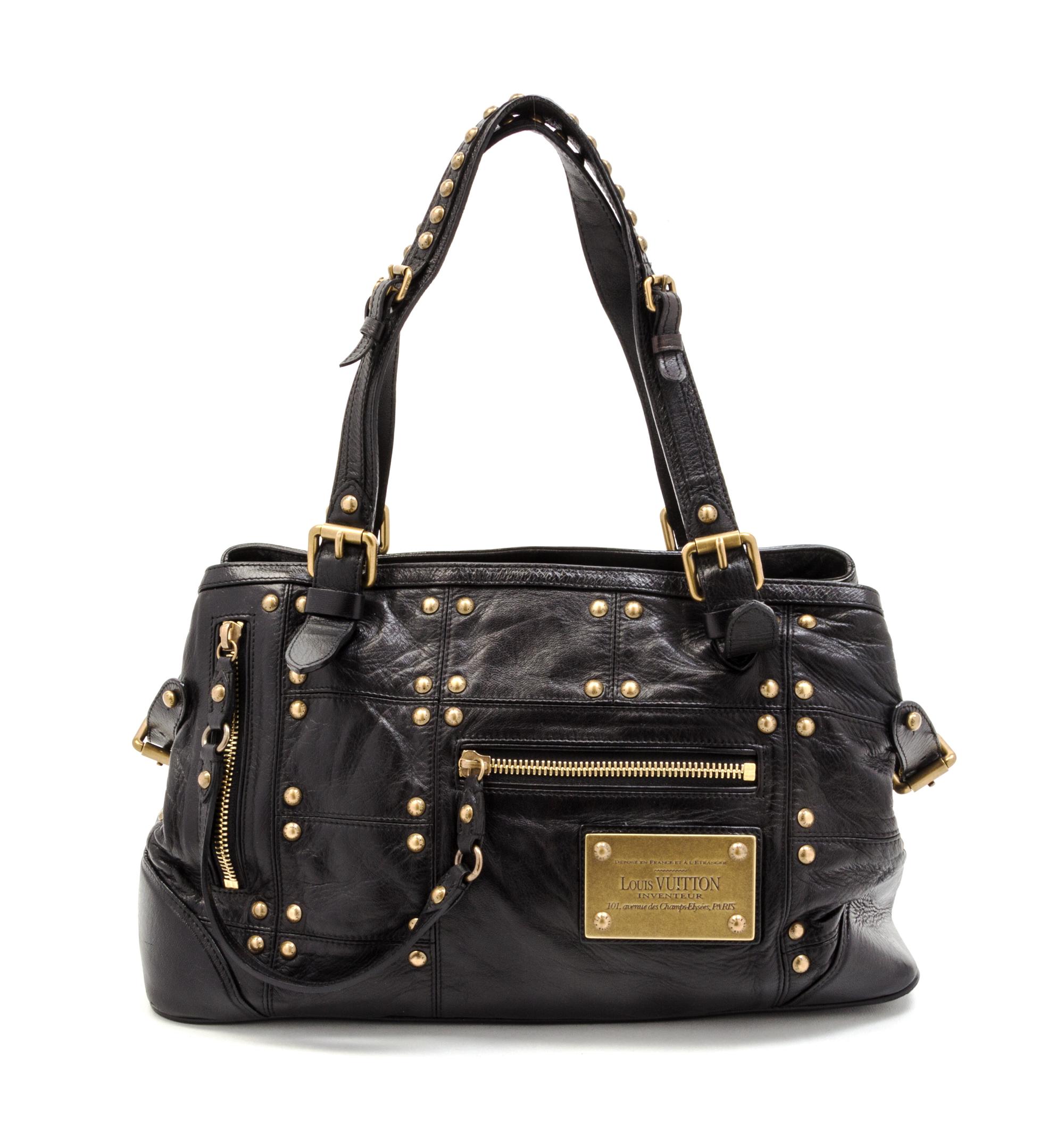 A Louis Vuitton Limited Edition Black Lambskin Leather Riveting Bag, 13 x 7 x 6 inches.