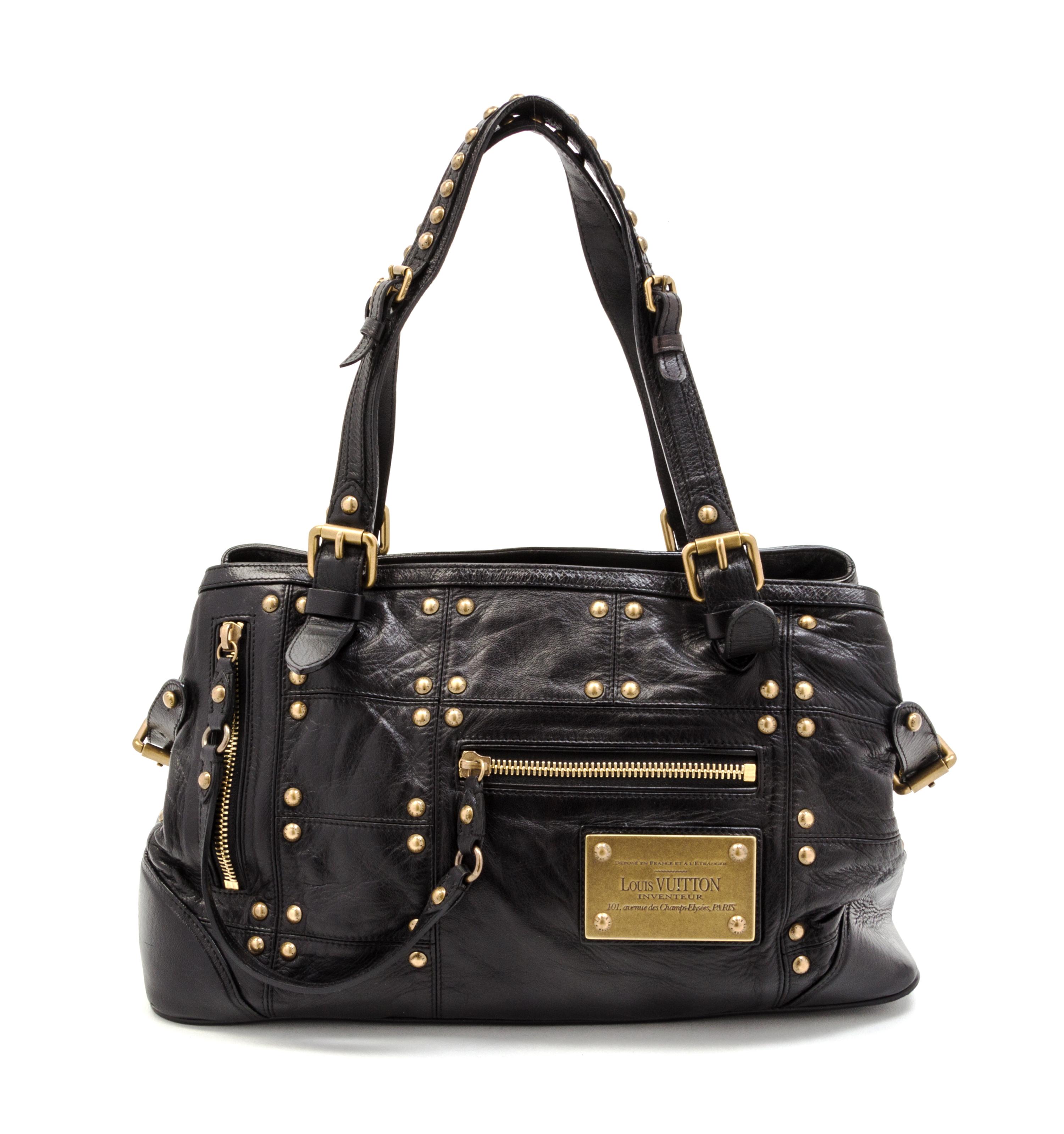 A Louis Vuitton Limited Edition Black Lambskin Leather Riveting Bag, 13 x 7 x 6 inches.