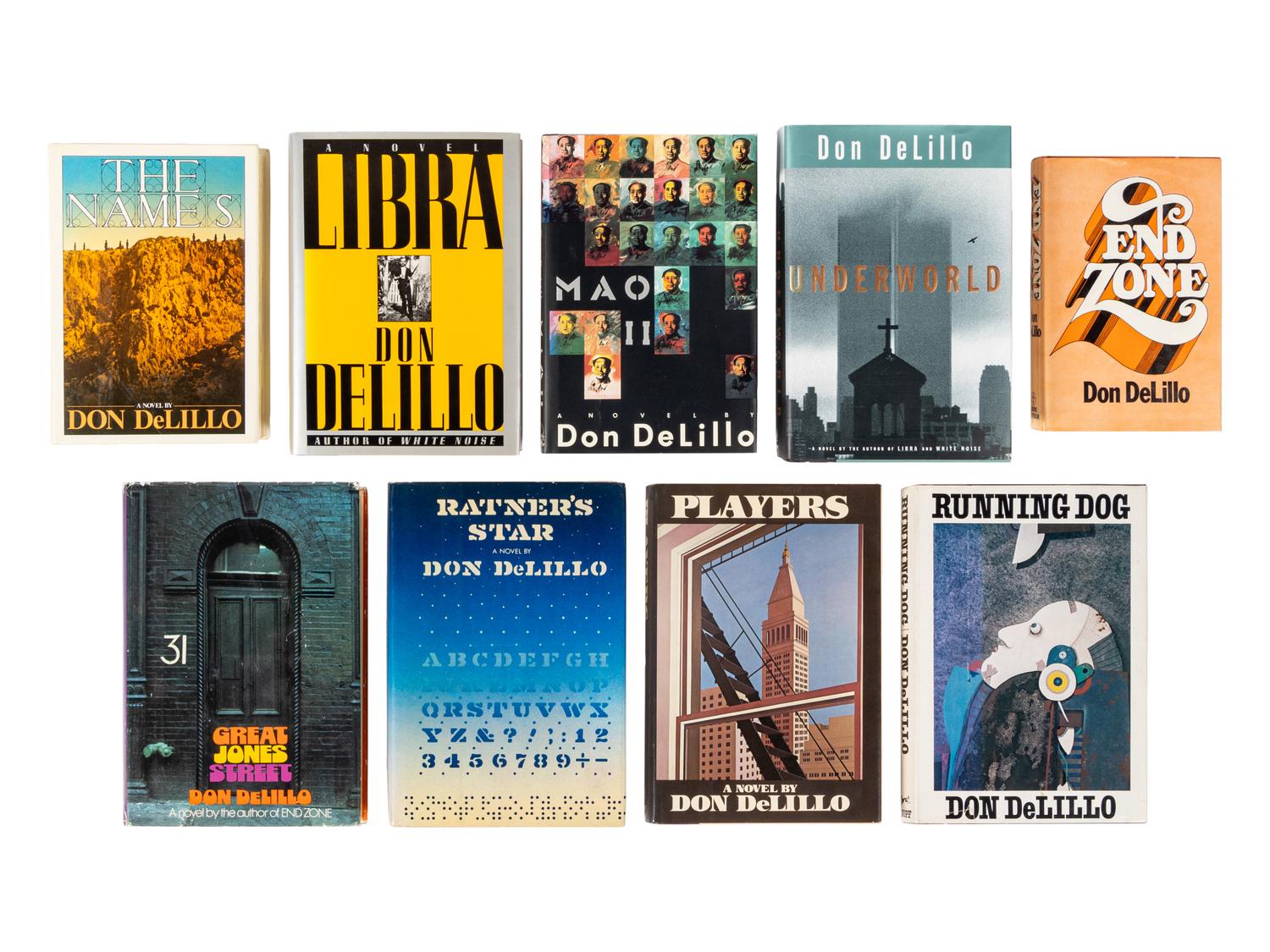 DeLILLO, Don (b. 1936). A group of 9 works by DeLillo, MOST FIRST EDITIONS, MOST SIGNED, comprising: