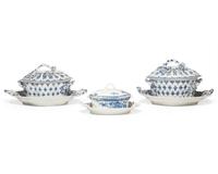 Three Worcester Soft-Paste Porcelain Covered Tureens and Stands