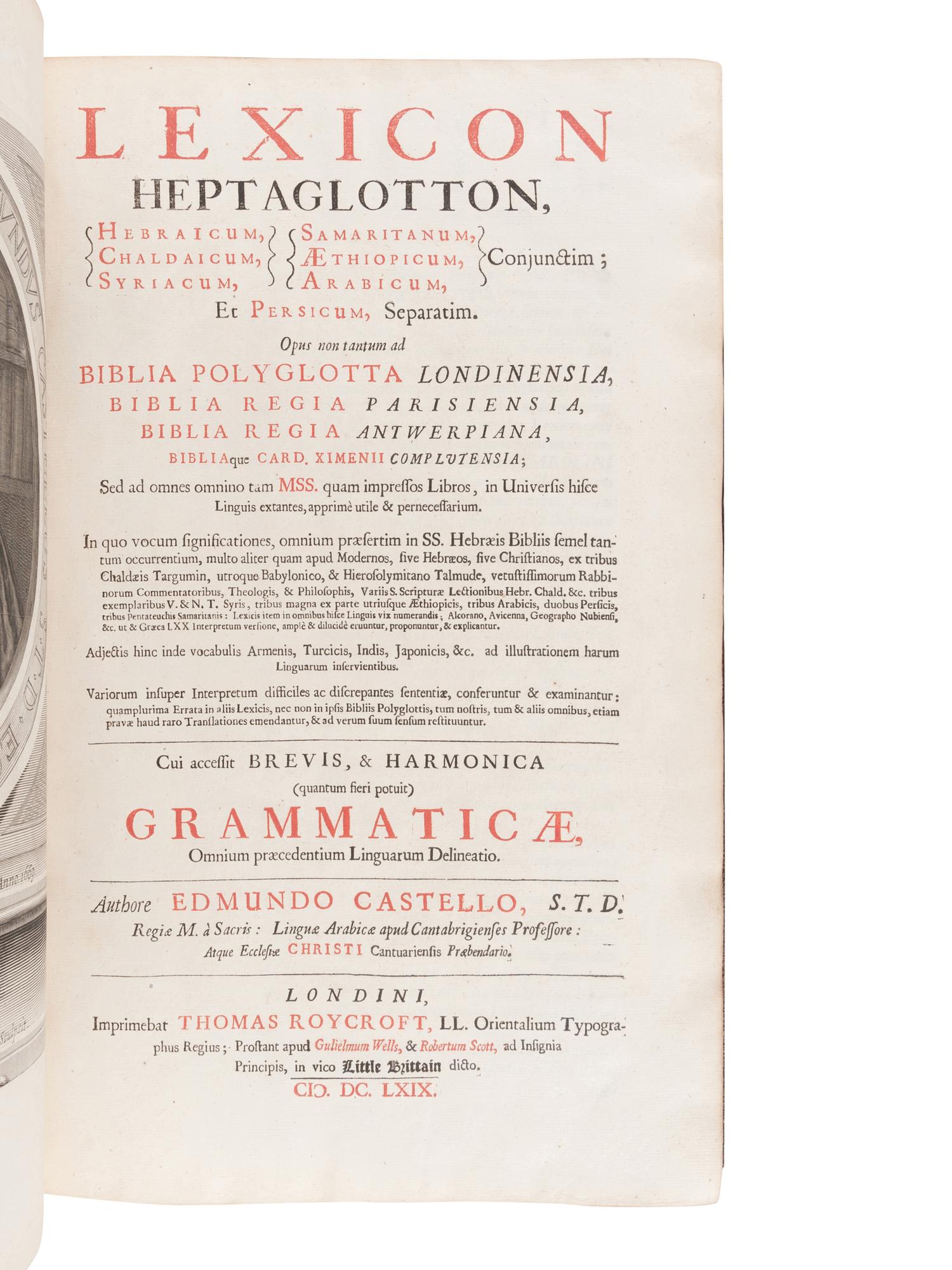 [BIBLE, Polyglot]. Biblia sacra polyglotta . Edited by Brian Walton. London: Thomas Roycroft, 1655-57.