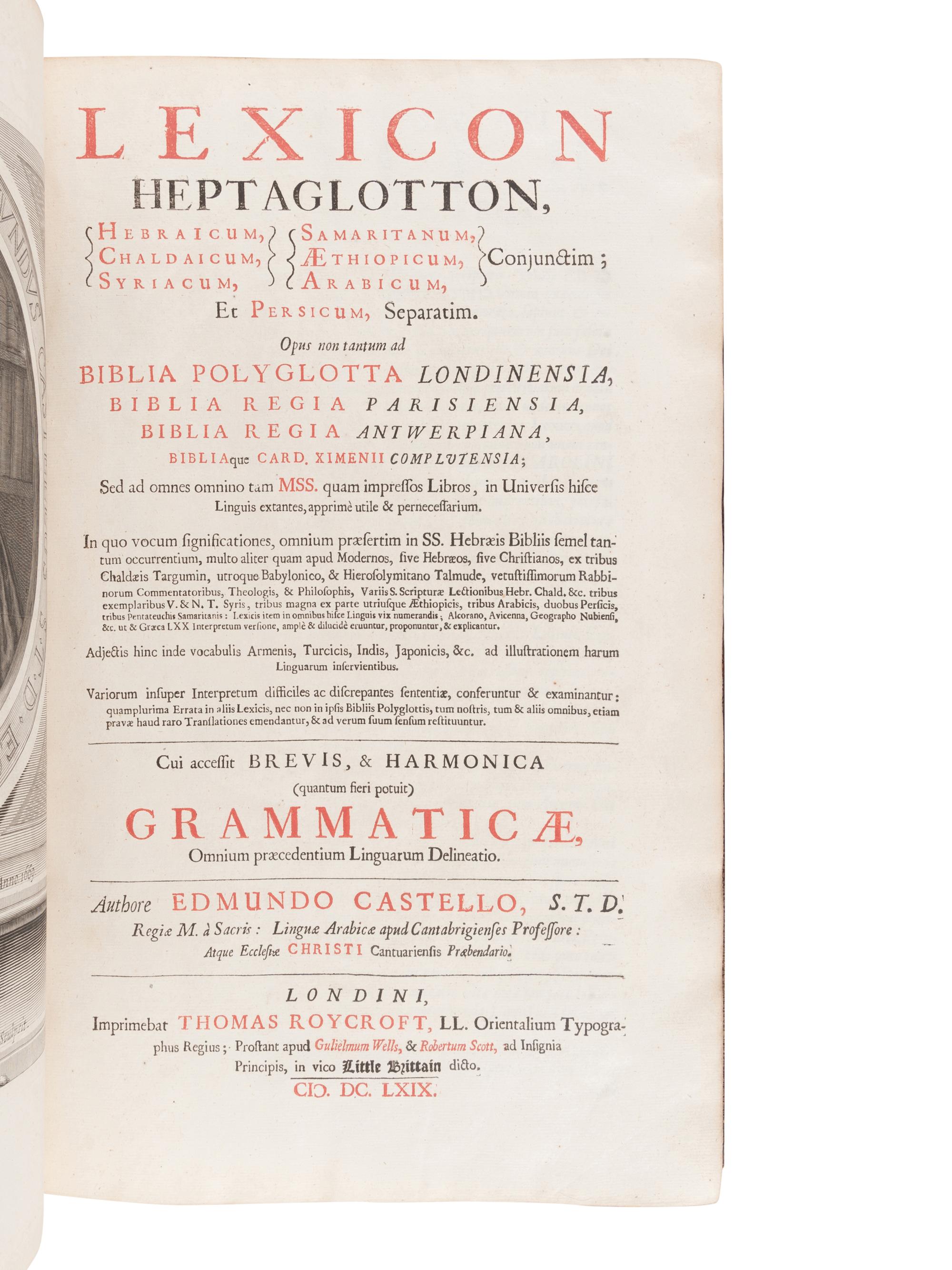 [BIBLE, Polyglot]. Biblia sacra polyglotta . Edited by Brian Walton. London: Thomas Roycroft, 1655-57.