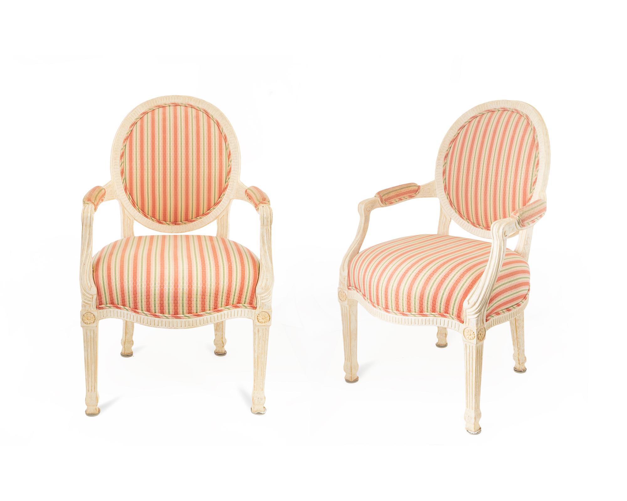 A Pair of Louis XVI Style White- Painted Fauteuils en Cabriolet — 20TH CENTURY