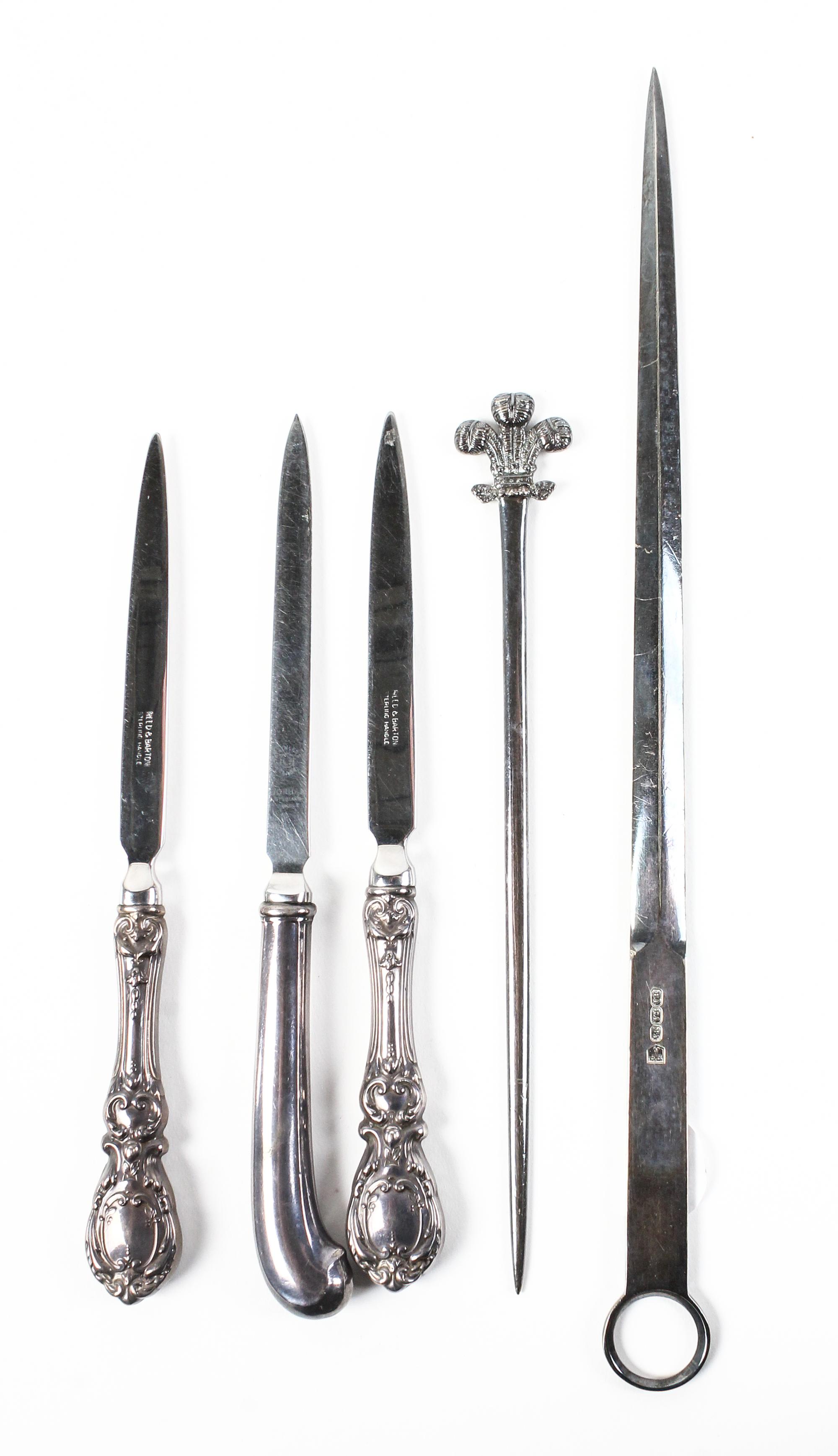 A Collection of Sterling Letter Openers Length of longest 12 inches. — Various makers