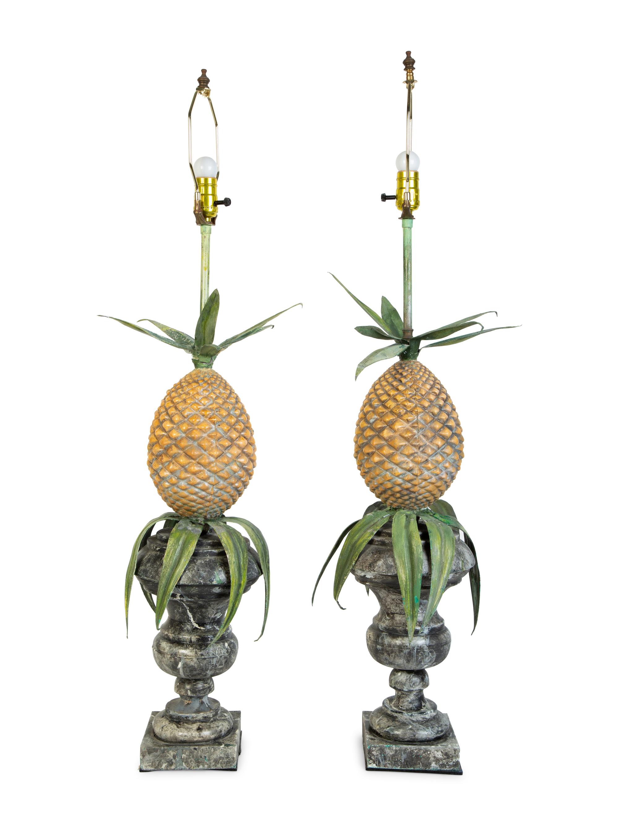 A Pair of Painted Metal Pineapple-Form Table Lamps — 21ST CENTURY