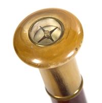 A Compass Inset Horn and Mahogany Walking Stick, Height overall 35 1/2 inches x diameter of handle 1 3/8 inches.