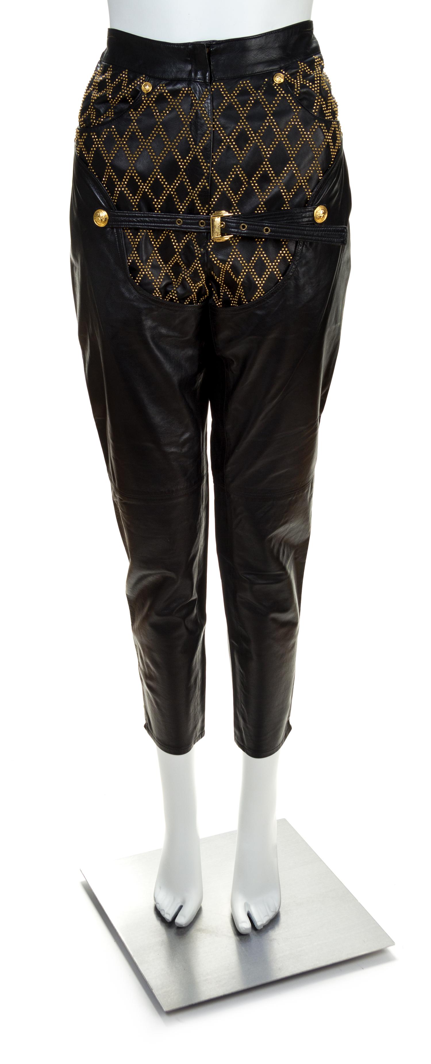 A Gianni Versace Black Leather Bondage Pant,