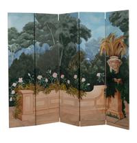 A Continental Painted Canvas Ten-Panel Floor Screen