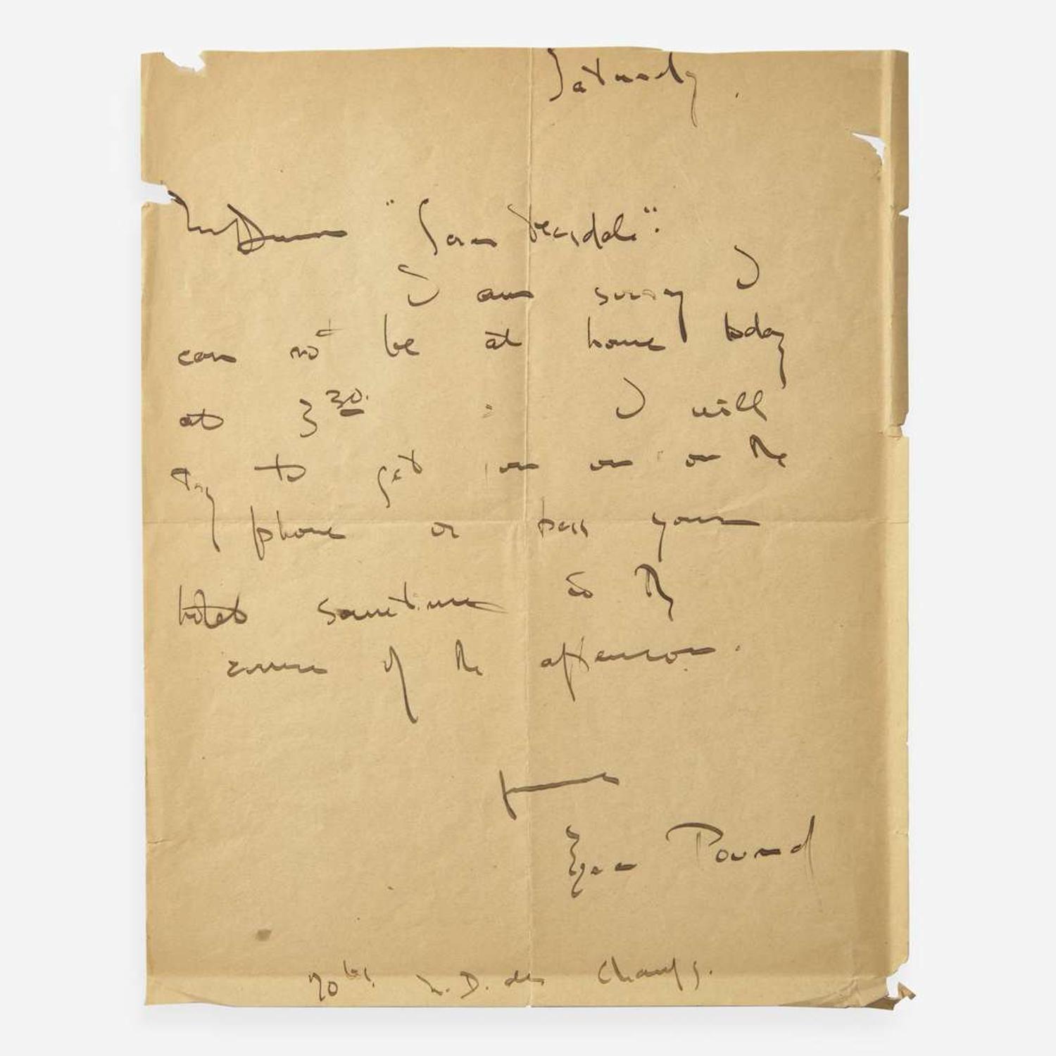 [Literature] Pound, Ezra Autograph Letter, signed